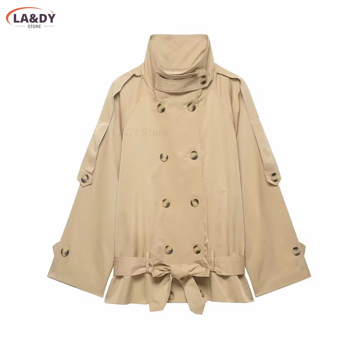 Short Trench Coats Women's Autumn New Fashion Double-Breasted Long Sleeve Solid Loose Elegance Jacket Outerwear Ladies For 2026