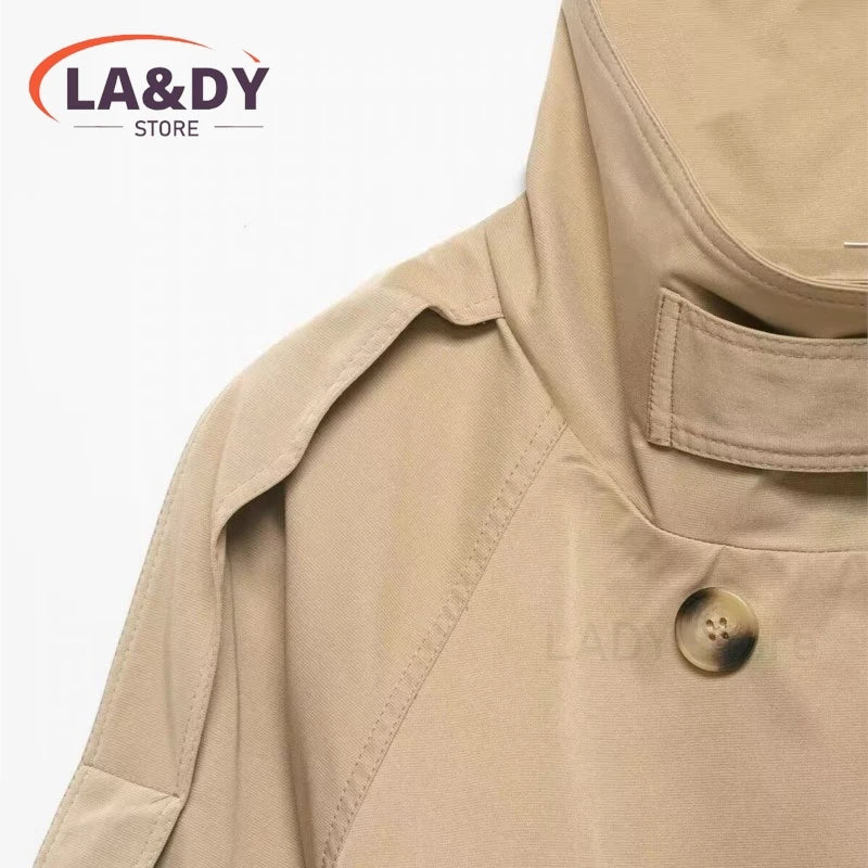 Short Trench Coats Women's Autumn New Fashion Double-Breasted Long Sleeve Solid Loose Elegance Jacket Outerwear Ladies For 2026