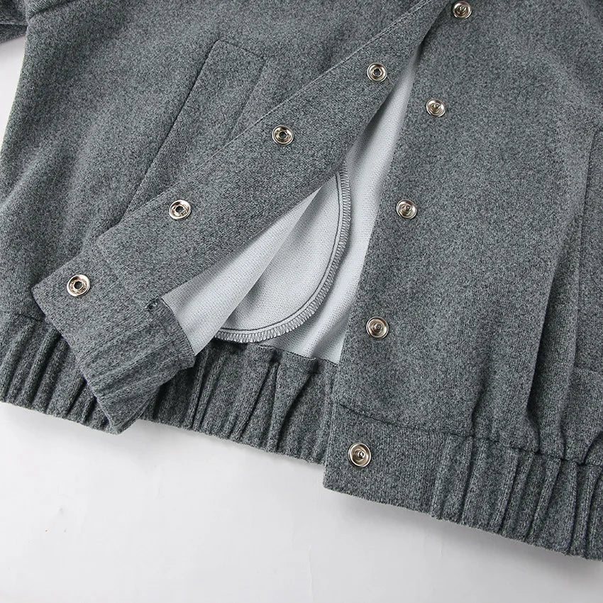 2025 New European Style Gray Tweed Jacket Women's Unique Cropped Blazer Stand Collar Design Modern Retro Mix & Match Daily Wear