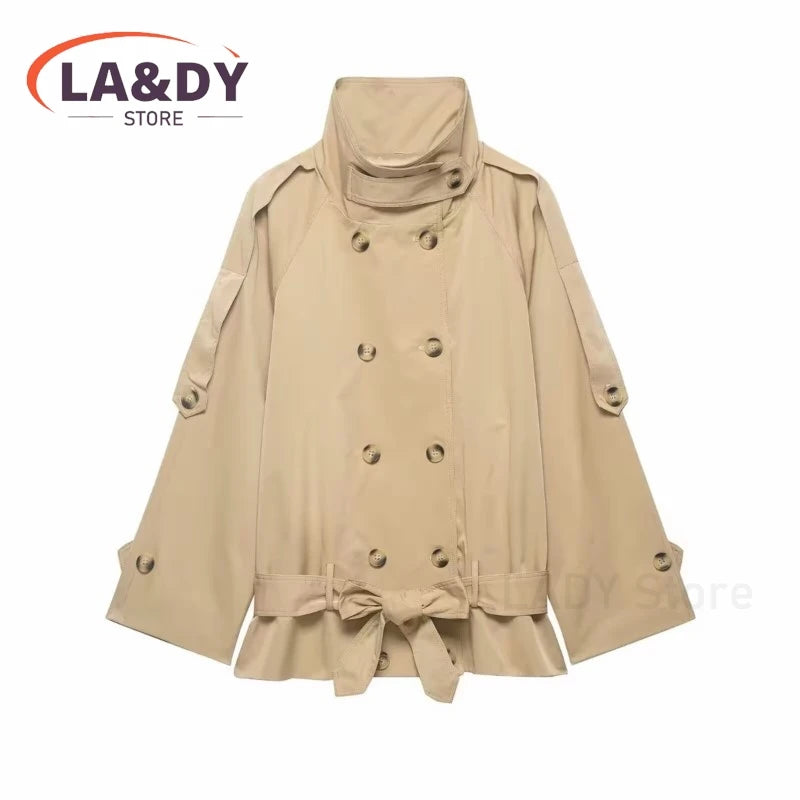 Short Trench Coats Women's Autumn New Fashion Double-Breasted Long Sleeve Solid Loose Elegance Jacket Outerwear Ladies For 2026