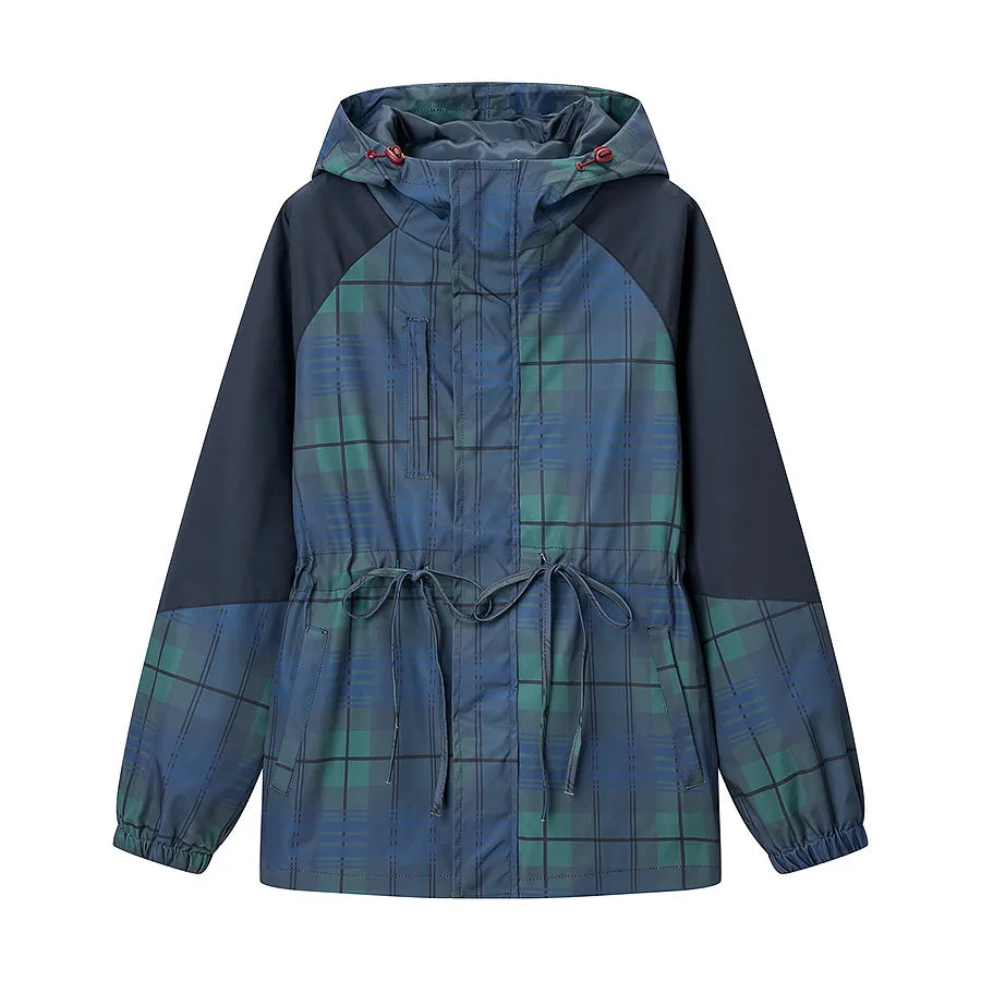 AW Women Vintage Grid Loose Jacket Oversize Loose Stand Collar Coat Long Sleeve Hoodie Lace Up Outwears New Lady Streetwears